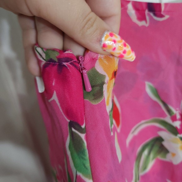 Ralph Lauren Womens Midi Skirt Vtg Silk Pink Floral Peasant Y2K 90s Fairy Sz 20W - Picture 10 of 12